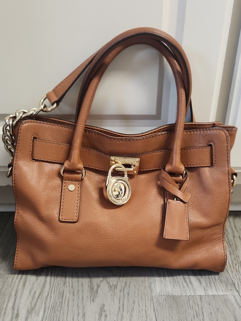 Michael Kors Cognac Leather Satchel with Gold Hardware